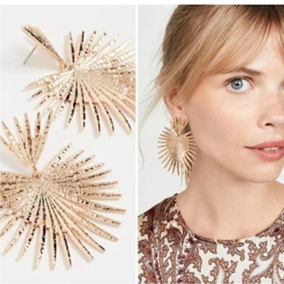 New! Gold Sun Ray Drop Statement Earrings NWOT - Picture 3 of 3